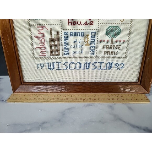 Waukesha WI Needlepoint Framed Art 1992 - Picture 4 of 10